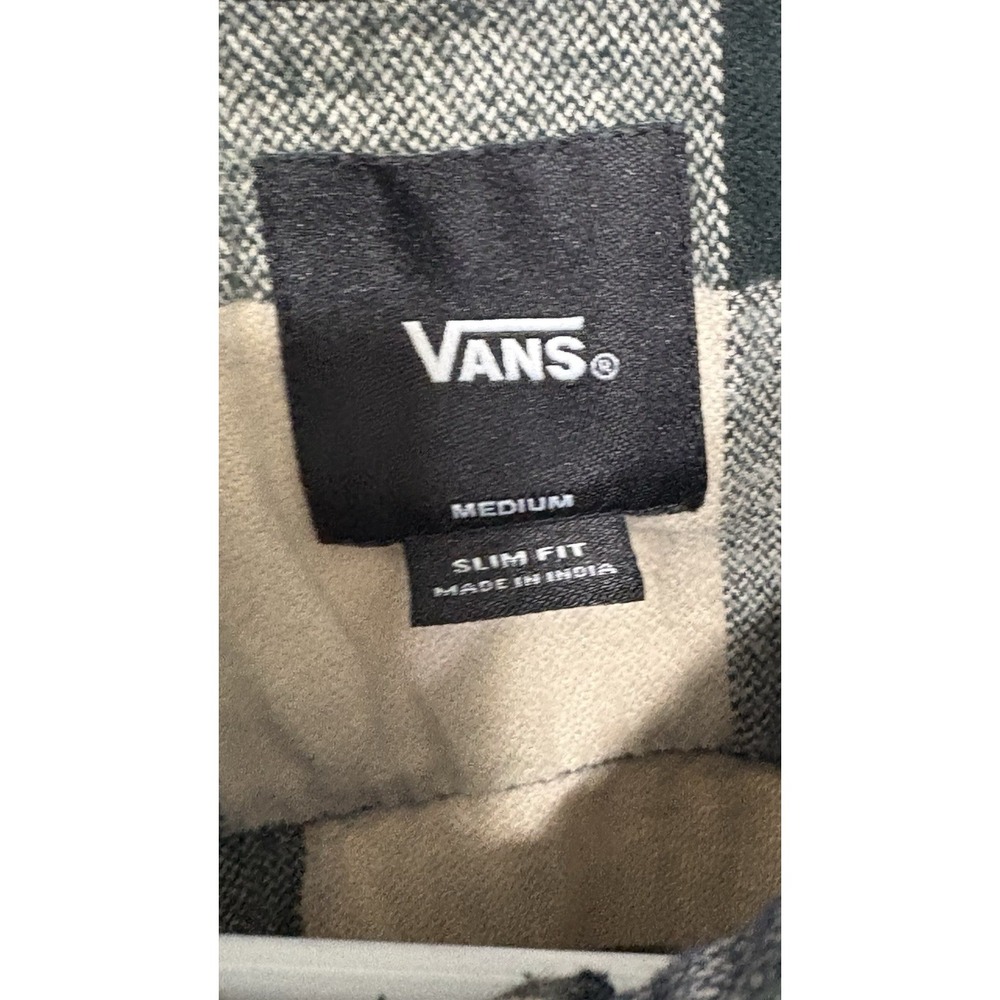 Vans Plaid Flannel Shirt Men's Medium Slim Fit Blue Tan Long Sleeve Button Up - Picture 3 of 5